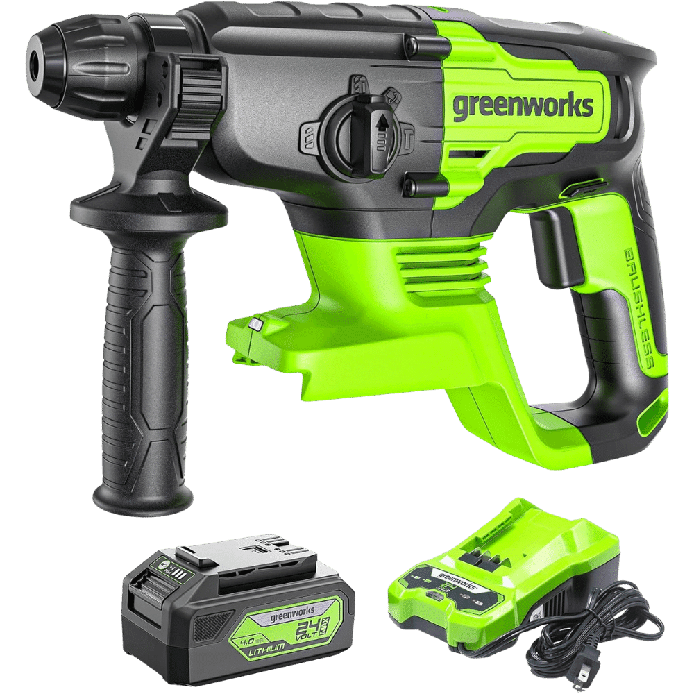 Best for Battery Flexibility

Greenworks 24V Brushless SDS 2J Rotary Hammer (HMD401)